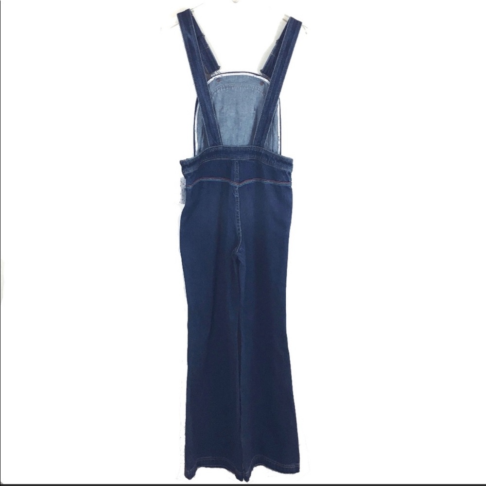 Free people wide leg rainbow stitched overalls